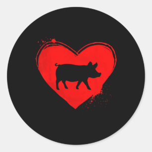 Pig Silhouette Heart Shape Valentine Pig Lovers  Classic Round Sticker