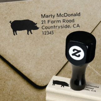 Pig Silhouette Return Address Rubber Stamp