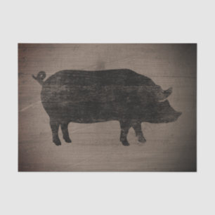 Pig Silhouette Rustic Style Weathered Wood Country Tissue Paper