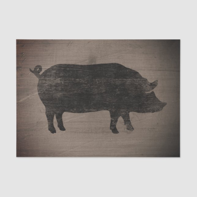 Pig Silhouette Rustic Style Weathered Wood Country Tissue Paper (Front)