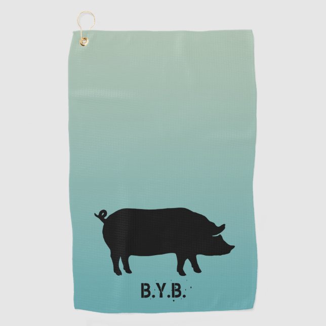 Pig Silhouette with Custom Text Golf Towel (Front)