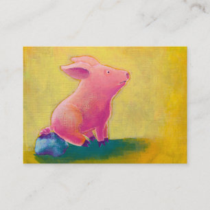 Pig sitting thinker fun cute original art painting business card