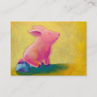 Pig sitting thinker fun cute original art painting business card