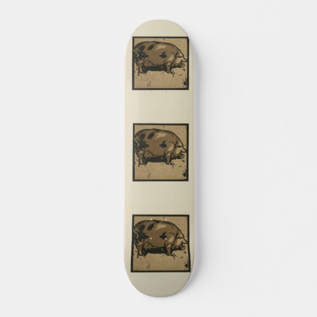 Pig - Square Animals Illustration Skateboard (Front)