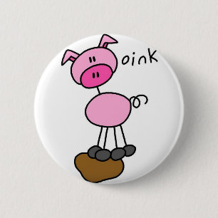 Pig Stick Figure Button