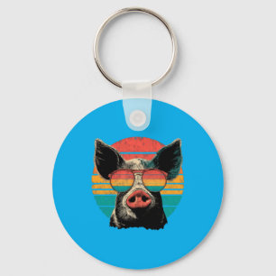 Pig Sunset Retro Fathers Day Animal Lover Men Key Ring