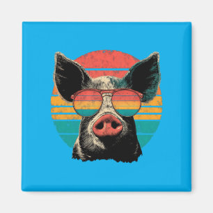 Pig Sunset Retro Fathers Day Animal Lover Men Magnet