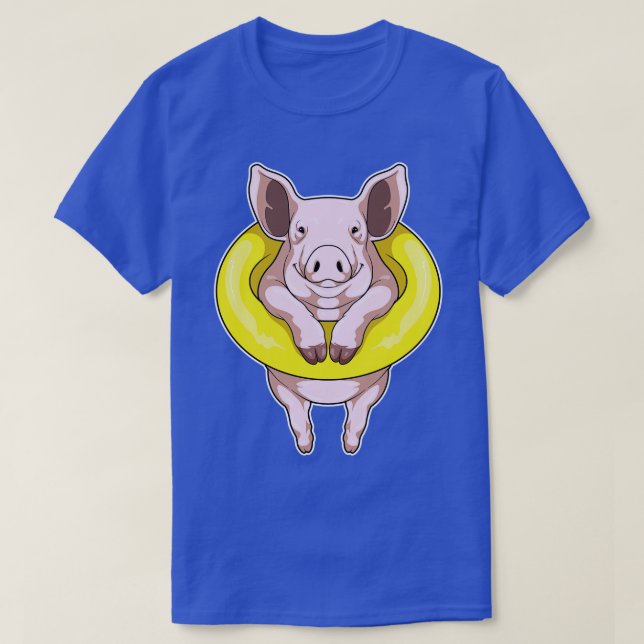 Pig Swimming Lifebuoy T-Shirt (Design Front)