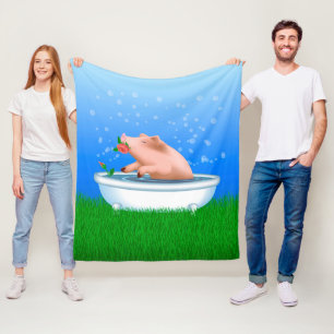 Pig Taking Bath Fleece Blanket