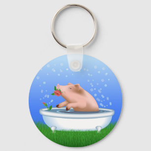 Pig Taking Bath Key Ring