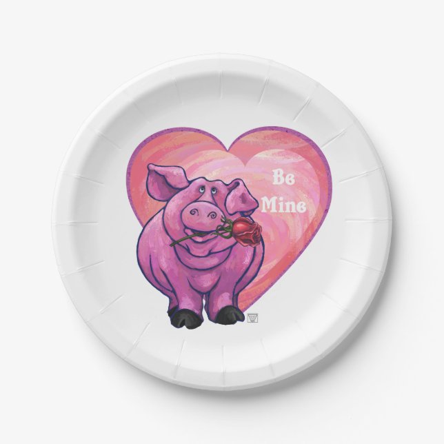Pig Valentine's Day Paper Plate (Front)