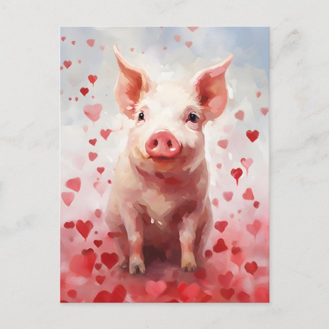 Pig Valentines day Postcard (Front)