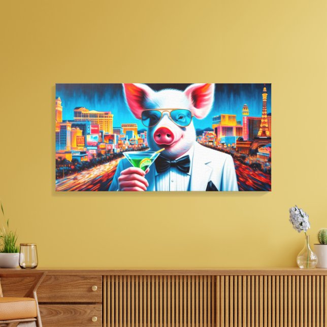 PIG-VEGAS NIGHTLIFE 2 CANVAS PRINT (Insitu(LivingRoom))