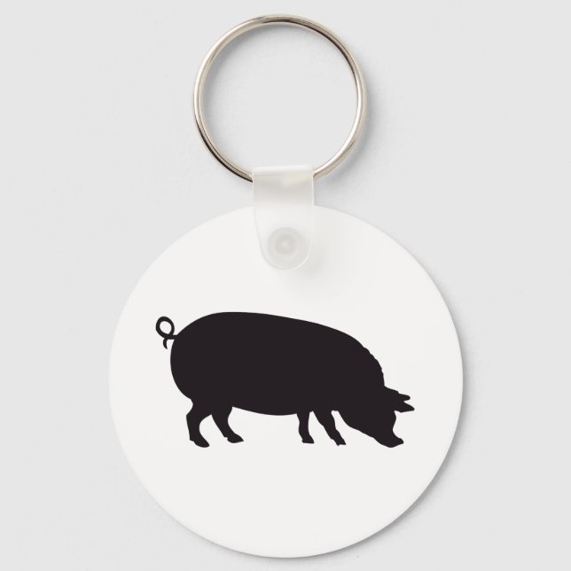 Pig Vintage Wood Engraving Key Ring (Front)