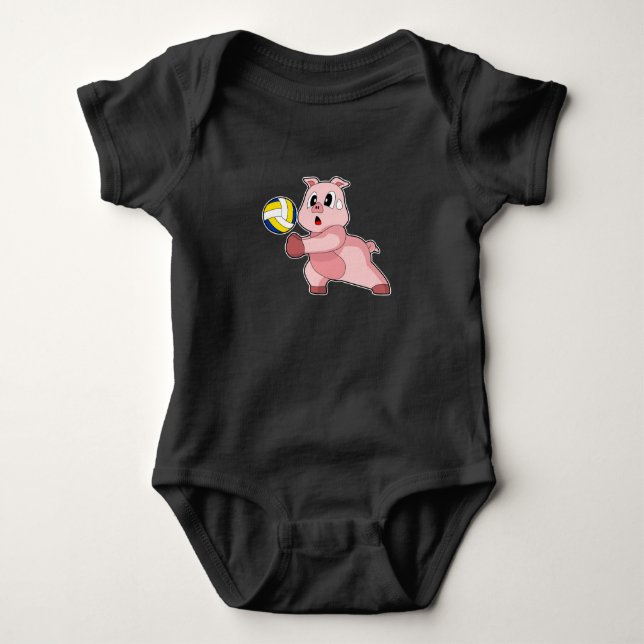 Pig Volleyball player Volleyball Sports Baby Bodysuit (Front)