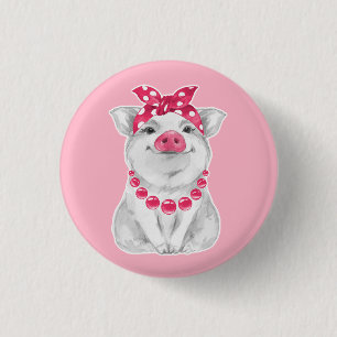 Pig wearing bandanna 3 cm round badge