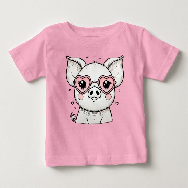 Pig Wearing Heart Shaped Sunglasses Baby T-Shirt (Front)