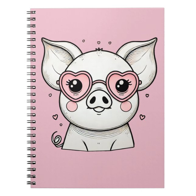 Pig Wearing Heart Shaped Sunglasses Notebook (Front)