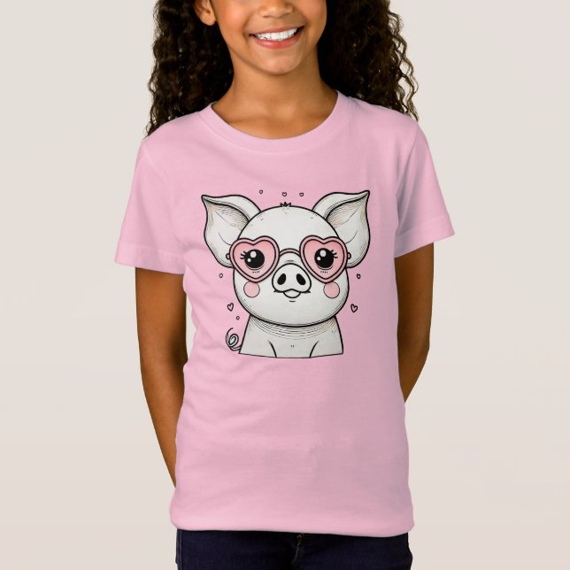 Pig Wearing Heart Shaped Sunglasses T-Shirt (Front)
