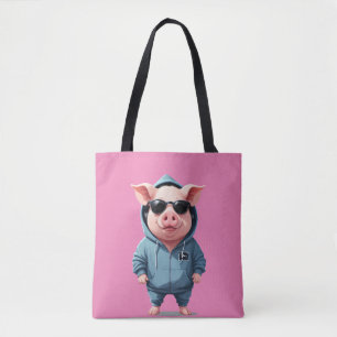 Pig Wearing Hoodie Funny Cool Animal Character  Tote Bag
