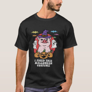 Pig Witch Hat Halloween Costume Funny Farm Animal T-Shirt