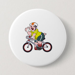 Pig with Bicycle & Helmet 7.5 Cm Round Badge