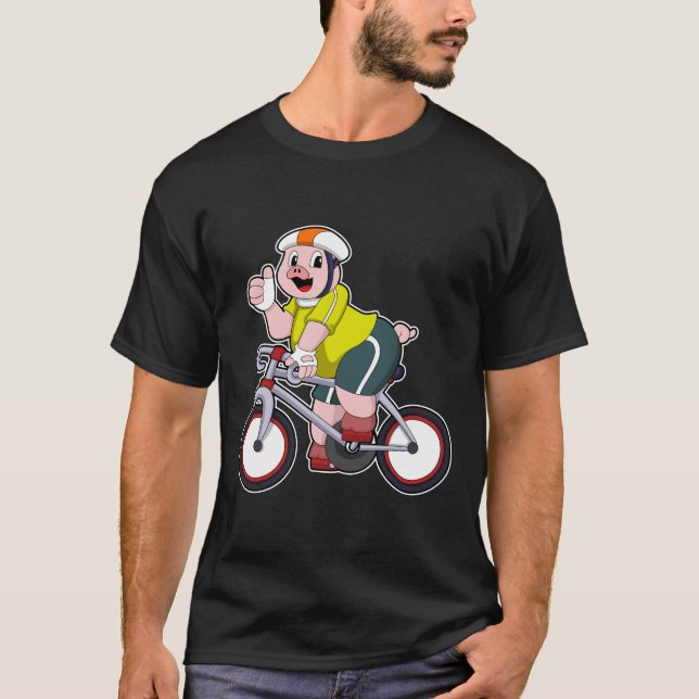 Pig with Bicycle & Helmet T-Shirt (Front)