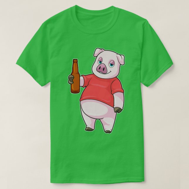 Pig with Bottle of Beer T-Shirt (Design Front)
