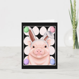 Pig With Bunny Ears And Easter Eggs  Card
