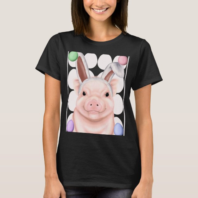 Pig with bunny ears and Easter eggs T-Shirt (Front)