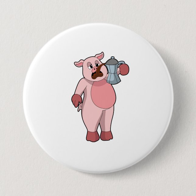 Pig with Coffee pot 7.5 Cm Round Badge (Front)