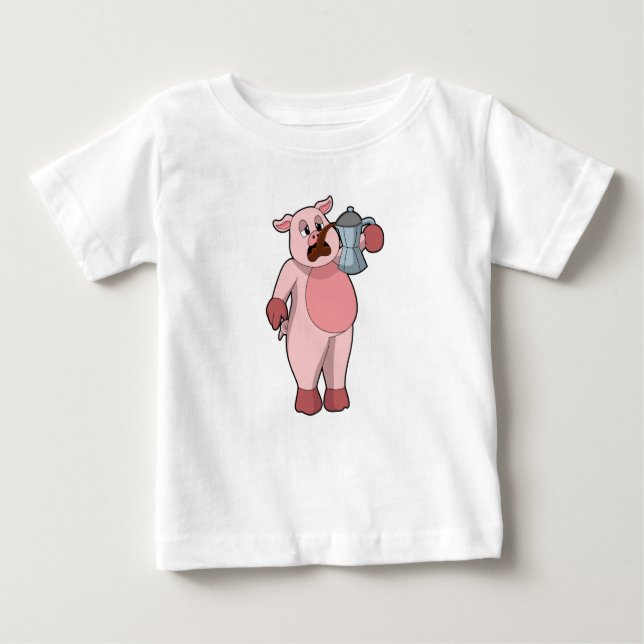 Pig with Coffee pot Baby T-Shirt (Front)