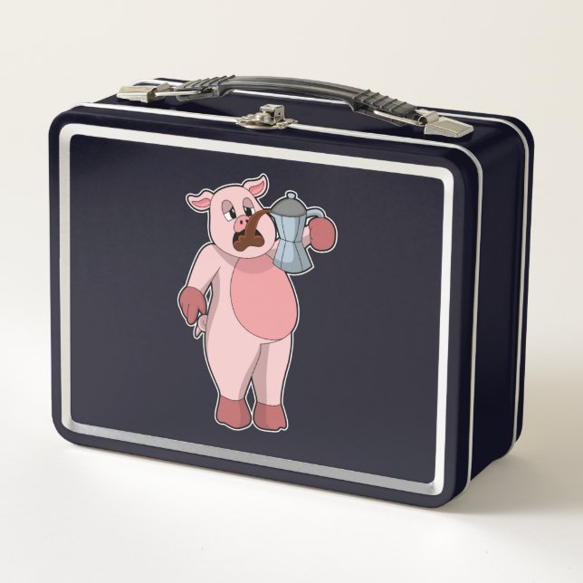 Pig with Coffee pot Metal Lunch Box (Front)
