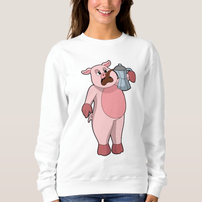 Pig with Coffee pot Sweatshirt (Front)