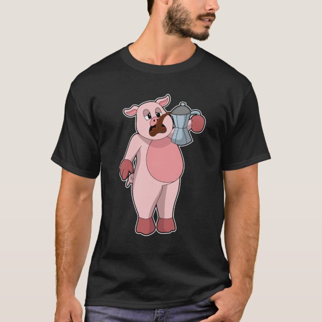 Pig with Coffee pot T-Shirt (Front)