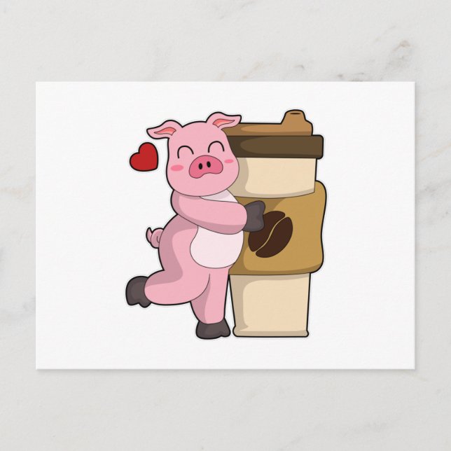 Pig with Coffee to go Postcard (Front)