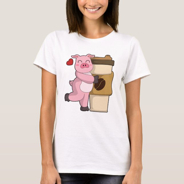 Pig with Coffee to go T-Shirt (Front)