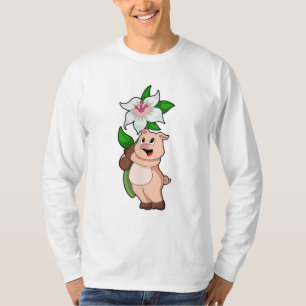 Pig with Flower Lily T-Shirt