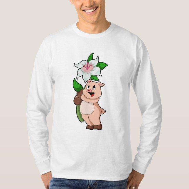 Pig with Flower Lily T-Shirt (Front)
