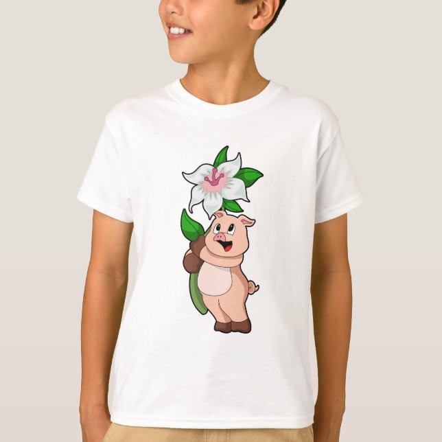 Pig with Flower Lily T-Shirt (Front)