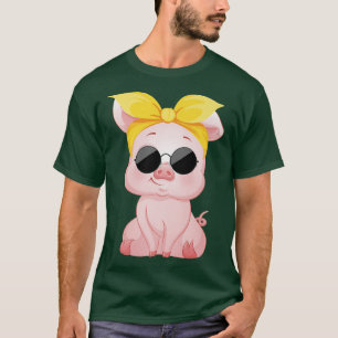 Pig With Funny Yellow Headband Flower Cute Pig Lov T-Shirt