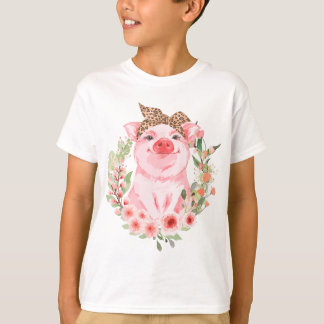 Pig With Leopard Headband Flower T Cute Pig Lover  T-Shirt