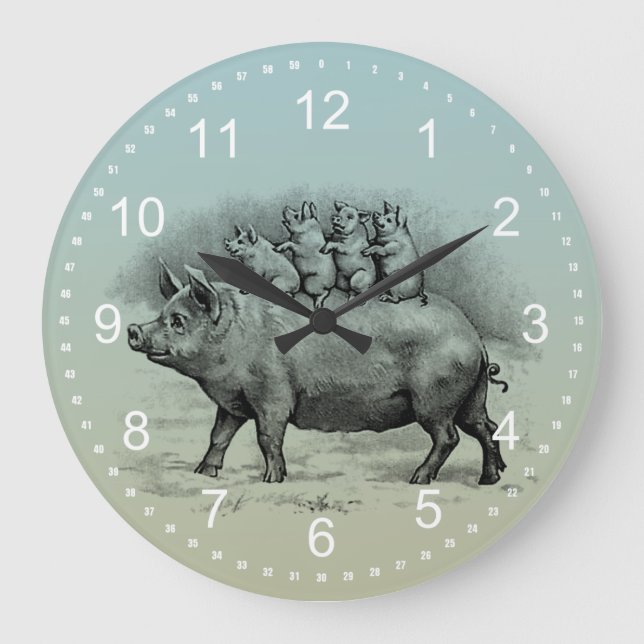 Pig with Piglets Large Clock (Front)