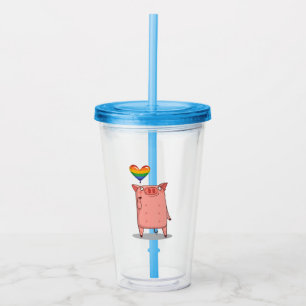 Pig With Rainbow Balloon Acrylic Tumbler