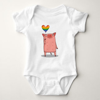 Pig With Rainbow Balloon Baby Bodysuit
