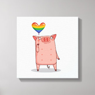 Pig With Rainbow Balloon Canvas Print