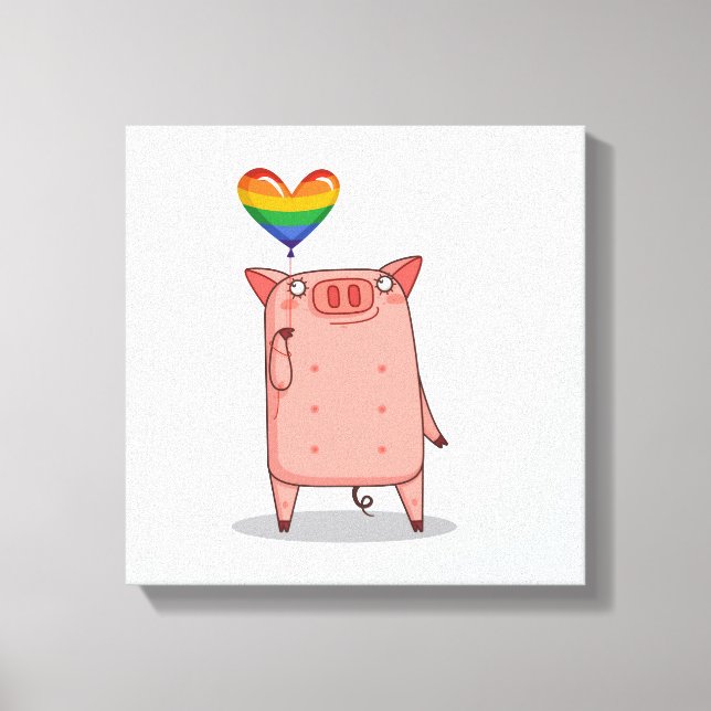 Pig With Rainbow Balloon Canvas Print (Front)