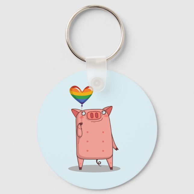 Pig With Rainbow Balloon Key Ring (Front)