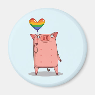 Pig With Rainbow Balloon Magnet
