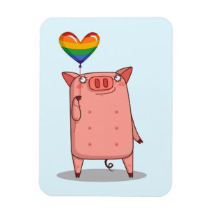 Pig With Rainbow Balloon Magnet